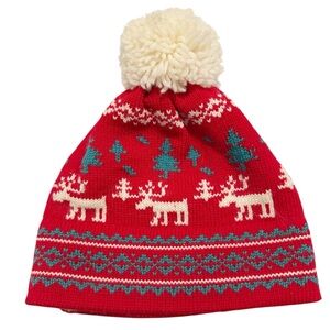 Vintage Duke Wool Fair Isle Reindeer Beanie Red